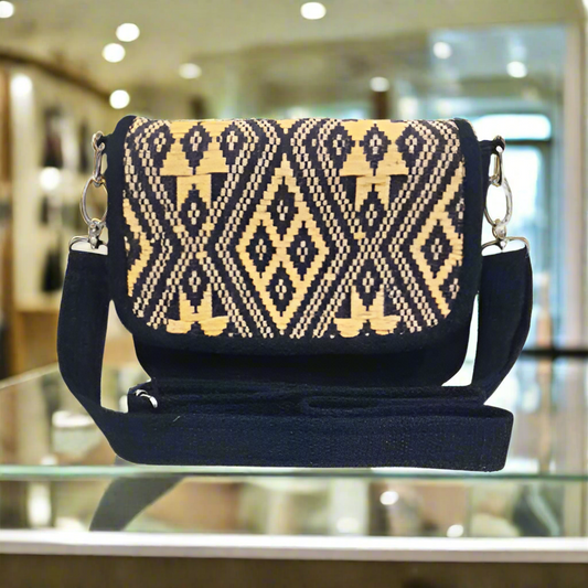 Handwoven Geometric Pattern Crossbody Bag | 100% Cotton | Handmade in Laos