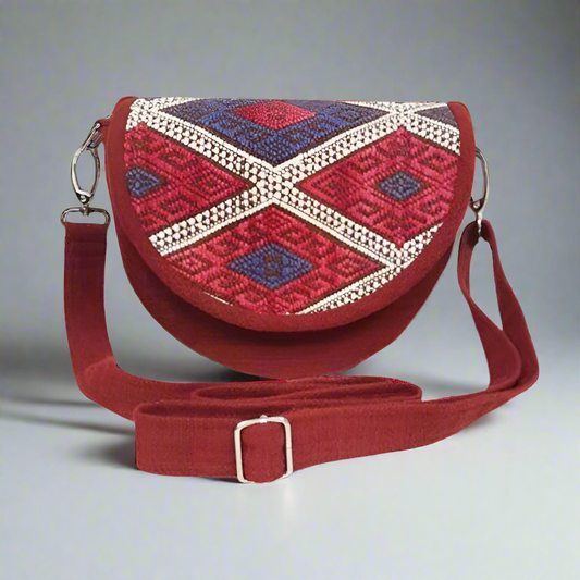 Handwoven Geometric Pattern Red Shoulder Bag | 100% Cotton | Handmade in Laos