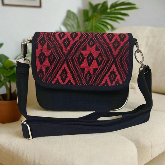 Handwoven Geometric Pattern Shoulder Bag | 100% Cotton | Handmade in Laos