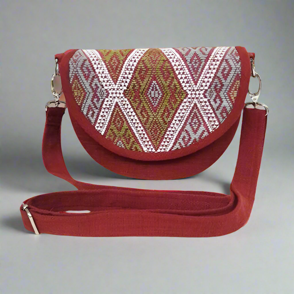 Handwoven Multicolor Geometric Shoulder Bag | 100% Cotton | Handmade in Laos