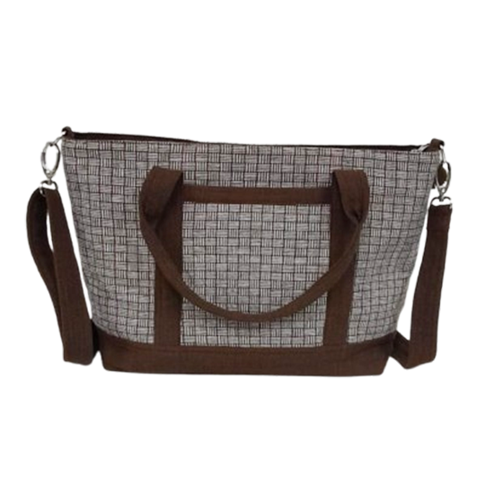 Handmade Brown and White Checkered Tote Bag with Adjustable Strap | 100% Cotton | Made in Laos