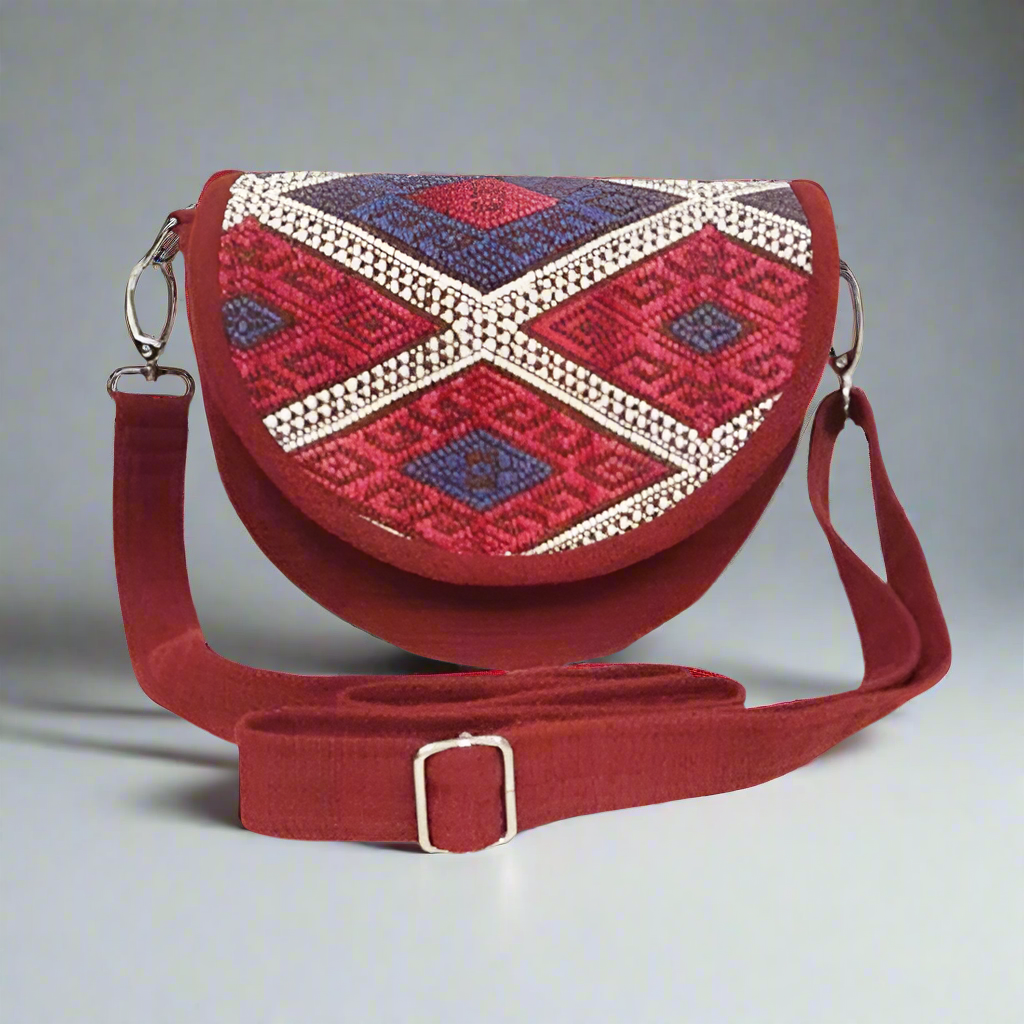 Handwoven Geometric Pattern Red Shoulder Bag | 100% Cotton | Handmade in Laos