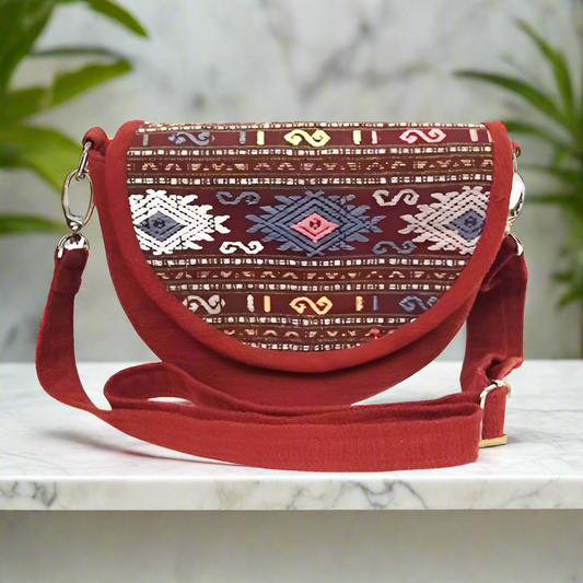 Handwoven Multicolor Geometric Shoulder Bag | 100% Cotton | Handmade in Laos