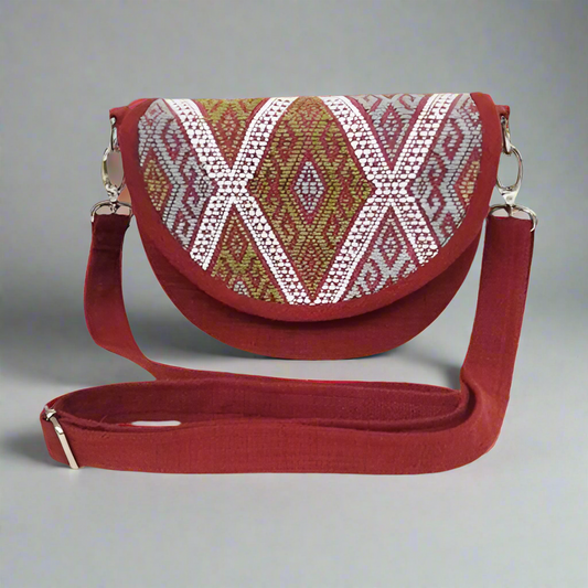 Handwoven Multicolor Geometric Shoulder Bag | 100% Cotton | Handmade in Laos