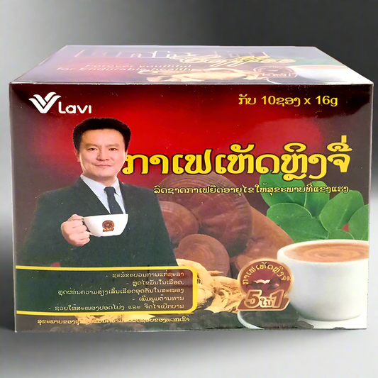 Lavi Brand Instant Coffee lingzhi mushroom Size 16g Box of 10 Sticks