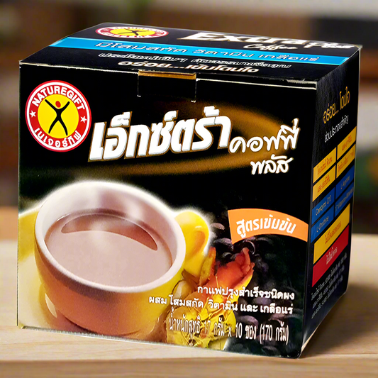 Nature Gift Extra Coffee Plus Instant Coffee Powder with Ginseng Extract Vitamins & Minerals Size 17g Box of 10 sachets