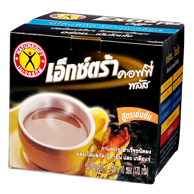 Nature Gift Extra Coffee Plus Instant-Kaffeepulver mit Ginseng-Extrakt, Vitaminen und Mineralien, Größe 17 g, Schachtel mit 10 Beuteln 