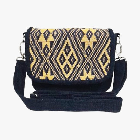 Handwoven Geometric Pattern Crossbody Bag | 100% Cotton | Handmade in Laos