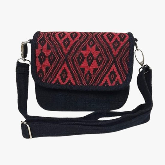 Handwoven Geometric Pattern Shoulder Bag | 100% Cotton | Handmade in Laos