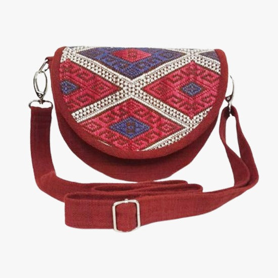 Handwoven Geometric Pattern Red Shoulder Bag | 100% Cotton | Handmade in Laos