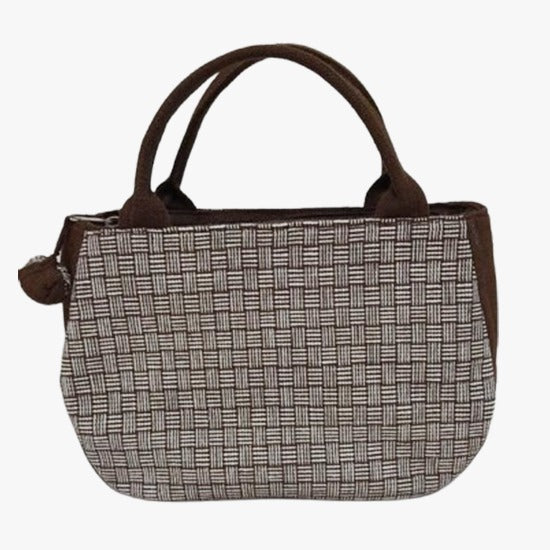 Handcrafted Brown and White Checkered Cotton Tote Bag | 100% Cotton | Made in Laos