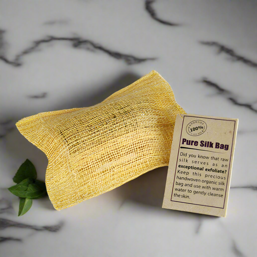 Mulberries Silk Soap with Silk Scrub Bag – All-Natural, Luxurious Skincare from Laos